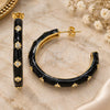 Oro Laminado Stud Earring, Gold Filled Style Star Design, with White Cubic Zirconia, Black Enamel Finish, Golden Finish, 02.362.0005.5
