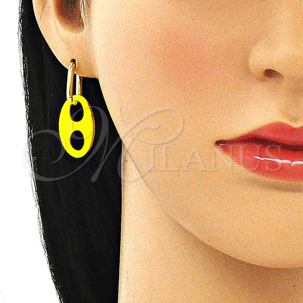 Gold Filled Hoop Earrings — Huggie Hoop Puff Mariner Design Yellow Enamel 02. — alternate product view — SKU 140717 | Oro Laminado aretes de aro — Huggie Hoop Puff Mariner diseño Yellow Enamel 02. — SKU 140717
