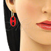 Oro Laminado Huggie Hoop, Gold Filled Style Puff Mariner Design, Red Enamel Finish, Golden Finish, 02.362.0006.1.12