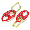 Oro Laminado Huggie Hoop, Gold Filled Style Puff Mariner Design, Red Enamel Finish, Golden Finish, 02.362.0006.1.12