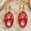 Oro Laminado Huggie Hoop, Gold Filled Style Puff Mariner Design, Red Enamel Finish, Golden Finish, 02.362.0006.1.12