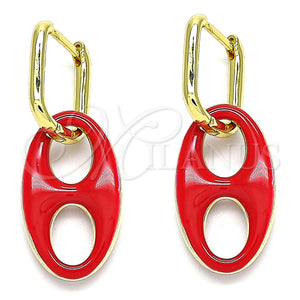 Gold Filled Hoop Earrings — Huggie Hoop Puff Mariner Design Red Enamel 02. — main product view — SKU 140718 | Oro Laminado aretes de aro — Huggie Hoop Puff Mariner diseño Red Enamel 02. — SKU 140718