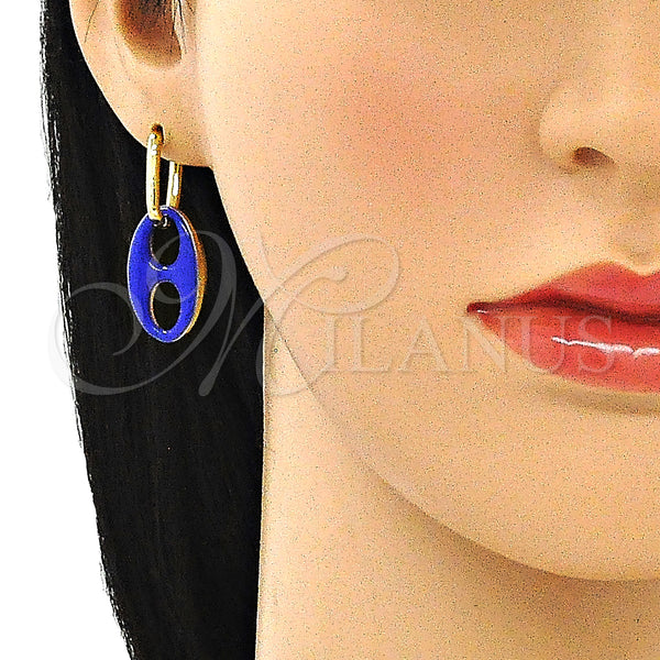 Gold Filled Hoop Earrings — Huggie Hoop Puff Mariner Design Blue Enamel 02. — alternate product view — SKU 140719 | Oro Laminado aretes de aro — Huggie Hoop Puff Mariner diseño Blue Enamel 02. — SKU 140719
