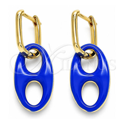 Oro Laminado Huggie Hoop, Gold Filled Style Puff Mariner Design, Blue Enamel Finish, Golden Finish, 02.362.0006.2.12