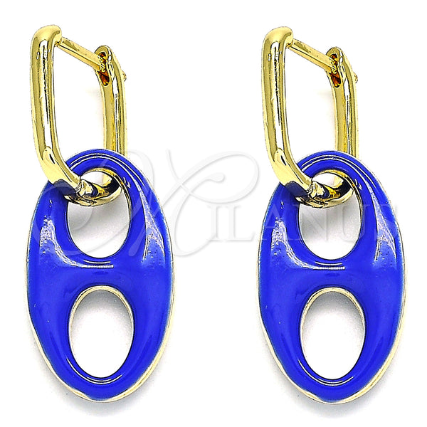 Gold Filled Hoop Earrings — Huggie Hoop Puff Mariner Design Blue Enamel 02. — main product view — SKU 140719 | Oro Laminado aretes de aro — Huggie Hoop Puff Mariner diseño Blue Enamel 02. — SKU 140719