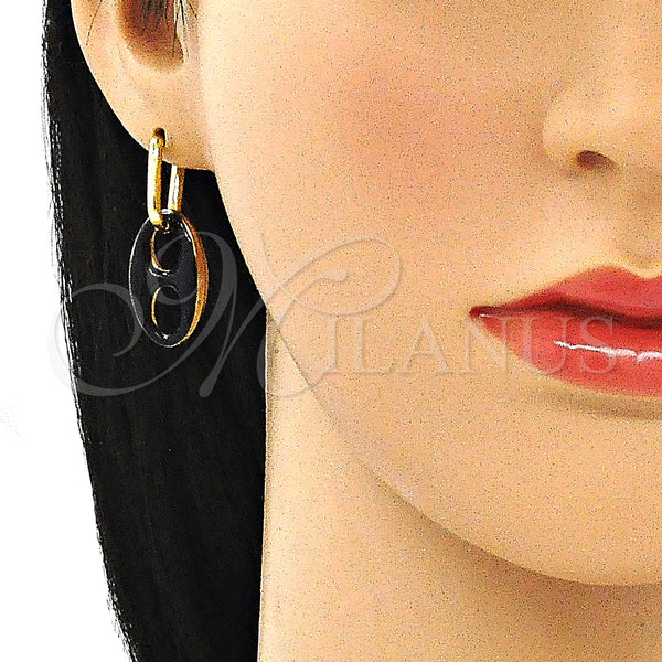 Gold Filled Hoop Earrings — Huggie Hoop Puff Mariner Design Black Enamel 02. — alternate product view — SKU 140720 | Oro Laminado aretes de aro — Huggie Hoop Puff Mariner diseño negro Enamel 02. — SKU 140720