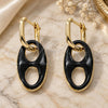 Oro Laminado Huggie Hoop, Gold Filled Style Puff Mariner Design, Black Enamel Finish, Golden Finish, 02.362.0006.3.12