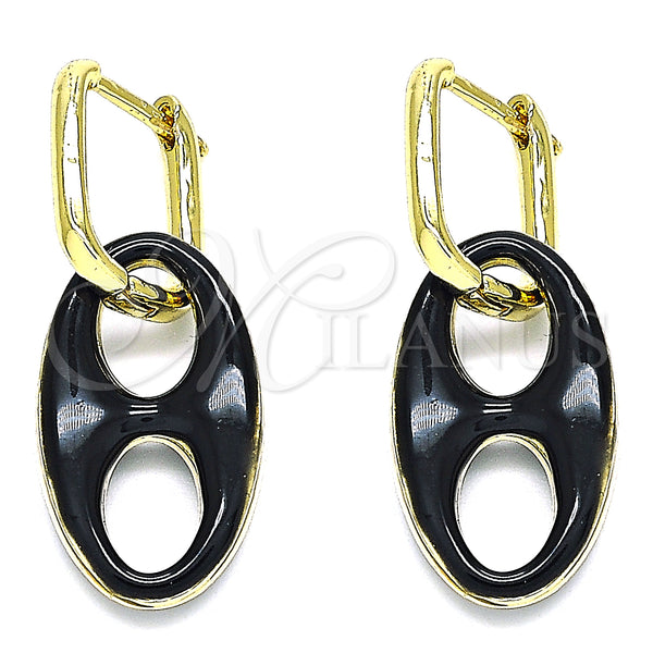Gold Filled Hoop Earrings — Huggie Hoop Puff Mariner Design Black Enamel 02. — main product view — SKU 140720 | Oro Laminado aretes de aro — Huggie Hoop Puff Mariner diseño negro Enamel 02. — SKU 140720