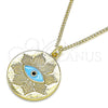 Oro Laminado Pendant Necklace, Gold Filled Style Evil Eye Design, with Black Micro Pave, Turquoise Enamel Finish, Golden Finish, 04.362.0030.2.20 (02 MM Thickness, 20 Inches Length)