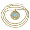 Oro Laminado Pendant Necklace, Gold Filled Style Evil Eye Design, with Black Micro Pave, Turquoise Enamel Finish, Golden Finish, 04.362.0030.2.20 (02 MM Thickness, 20 Inches Length)