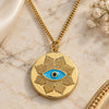 Oro Laminado Pendant Necklace, Gold Filled Style Evil Eye Design, with Black Micro Pave, Turquoise Enamel Finish, Golden Finish, 04.362.0030.2.20 (02 MM Thickness, 20 Inches Length)