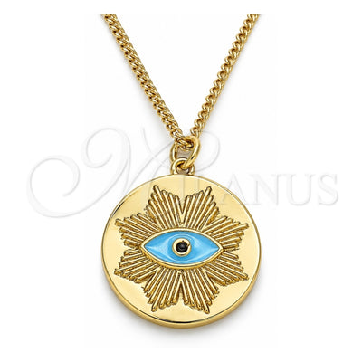 Oro Laminado Pendant Necklace, Gold Filled Style Evil Eye Design, with Black Micro Pave, Turquoise Enamel Finish, Golden Finish, 04.362.0030.2.20 (02 MM Thickness, 20 Inches Length)