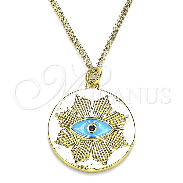 Oro Laminado Pendant Necklace, Gold Filled Style Evil Eye Design, with Black Micro Pave, Turquoise Enamel Finish, Golden Finish, 04.362.0030.2.20 (02 MM Thickness, 20 Inches Length)