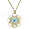 Oro Laminado Pendant Necklace, Gold Filled Style Evil Eye Design, with Black Micro Pave, Turquoise Enamel Finish, Golden Finish, 04.362.0030.2.20 (02 MM Thickness, 20 Inches Length)