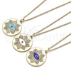 Oro Laminado Pendant Necklace, Gold Filled Style Evil Eye Design, with Black Micro Pave, Turquoise Enamel Finish, Golden Finish, 04.362.0030.2.20 (02 MM Thickness, 20 Inches Length)