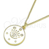 Oro Laminado Pendant Necklace, Gold Filled Style Evil Eye and Star Design, with White Micro Pave, White Enamel Finish, Golden Finish, 04.362.0032.20 (02 MM Thickness, 20 Inches Length)