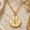 Oro Laminado Pendant Necklace, Gold Filled Style Evil Eye and Star Design, with White Micro Pave, White Enamel Finish, Golden Finish, 04.362.0032.20 (02 MM Thickness, 20 Inches Length)