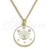 Oro Laminado Pendant Necklace, Gold Filled Style Evil Eye and Star Design, with White Micro Pave, White Enamel Finish, Golden Finish, 04.362.0032.20 (02 MM Thickness, 20 Inches Length)