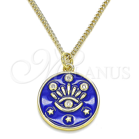 Oro Laminado Pendant Necklace, Gold Filled Style Evil Eye and Star Design, with White Micro Pave, Blue Enamel Finish, Golden Finish, 04.362.0032.1.20 (02 MM Thickness, 20 Inches Length)