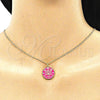 Oro Laminado Pendant Necklace, Gold Filled Style Evil Eye and Star Design, with White Micro Pave, Dark Pink Enamel Finish, Golden Finish, 04.362.0032.2.20 (02 MM Thickness, 20 Inches Length)