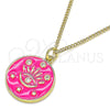 Oro Laminado Pendant Necklace, Gold Filled Style Evil Eye and Star Design, with White Micro Pave, Dark Pink Enamel Finish, Golden Finish, 04.362.0032.2.20 (02 MM Thickness, 20 Inches Length)
