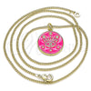 Oro Laminado Pendant Necklace, Gold Filled Style Evil Eye and Star Design, with White Micro Pave, Dark Pink Enamel Finish, Golden Finish, 04.362.0032.2.20 (02 MM Thickness, 20 Inches Length)