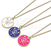 Oro Laminado Pendant Necklace, Gold Filled Style Evil Eye and Star Design, with White Micro Pave, Dark Pink Enamel Finish, Golden Finish, 04.362.0032.2.20 (02 MM Thickness, 20 Inches Length)