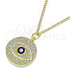 Oro Laminado Pendant Necklace, Gold Filled Style Evil Eye Design, with Sapphire Blue Cubic Zirconia, Polished, Golden Finish, 04.362.0033.20 (02 MM Thickness, 20 Inches Length)