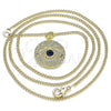 Oro Laminado Pendant Necklace, Gold Filled Style Evil Eye Design, with Sapphire Blue Cubic Zirconia, Polished, Golden Finish, 04.362.0033.20 (02 MM Thickness, 20 Inches Length)