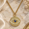Oro Laminado Pendant Necklace, Gold Filled Style Evil Eye Design, with Sapphire Blue Cubic Zirconia, Polished, Golden Finish, 04.362.0033.20 (02 MM Thickness, 20 Inches Length)