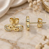 Oro Laminado Stud Earring, Gold Filled Style Infinite Design, with White Micro Pave, Polished, Golden Finish, 02.342.0108