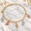 Oro Laminado Charm Anklet , Gold Filled Style Flower Design, Polished, Tricolor, 03.331.0108.10 (02 MM Thickness, 10 Inches Length)