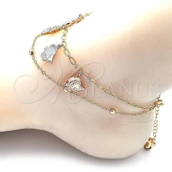 Gold Filled Anklet — Charm Anklet Fish Design Polished Tricolor 03. 03 — alternate product view — SKU 140764 | Oro Laminado tobillera — Charm Anklet Fish diseño pulido Tricolor 03. 03 — SKU 140764