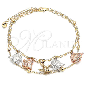Gold Filled Anklet — Charm Anklet Fish Design Polished Tricolor 03. 03 — main product view — SKU 140764 | Oro Laminado tobillera — Charm Anklet Fish diseño pulido Tricolor 03. 03 — SKU 140764