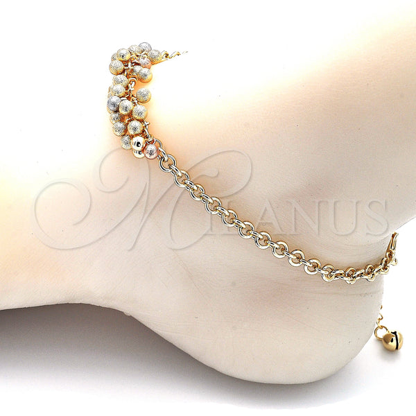 Gold Filled Anklet — Charm Anklet Ball Design Matte Tricolor 03. 05 — alternate product view — SKU 140765 | Oro Laminado tobillera — Charm Anklet Ball diseño Matte Tricolor 03. 05 — SKU 140765