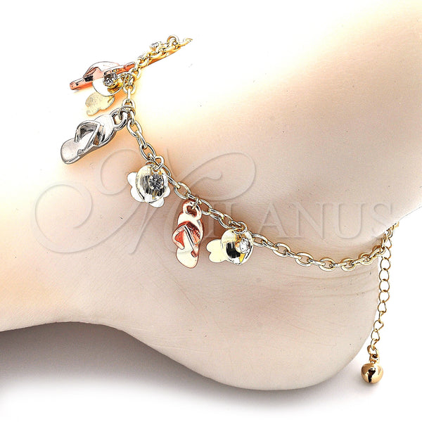 Gold Filled Anklet — Charm Anklet Shoes and Flower Design with White — alternate product view — SKU 140768 | Oro Laminado tobillera — Charm Anklet Shoes and flor diseño with blanco — SKU 140768