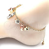 Oro Laminado Charm Anklet , Gold Filled Style Shoes and Flower Design, with White Crystal, Polished, Tricolor, 03.331.0114.10 (04 MM Thickness, 10 Inches Length)