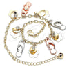 Oro Laminado Charm Anklet , Gold Filled Style Shoes and Flower Design, with White Crystal, Polished, Tricolor, 03.331.0114.10 (04 MM Thickness, 10 Inches Length)