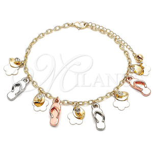 Gold Filled Anklet — Charm Anklet Shoes and Flower Design with White — main product view — SKU 140768 | Oro Laminado tobillera — Charm Anklet Shoes and flor diseño with blanco — SKU 140768