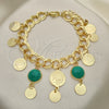 Oro Laminado Charm Bracelet, Gold Filled Style with Green Opal, Polished, Golden Finish, 03.331.0119.08 (10 MM Thickness, 8 Inches Length)