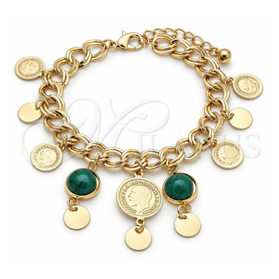 Oro Laminado Charm Bracelet, Gold Filled Style with Green Opal, Polished, Golden Finish, 03.331.0119.08 (10 MM Thickness, 8 Inches Length)