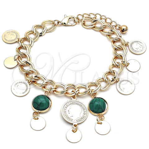 Oro Laminado Charm Bracelet, Gold Filled Style with Green Opal, Polished, Golden Finish, 03.331.0119.08 (10 MM Thickness, 8 Inches Length)