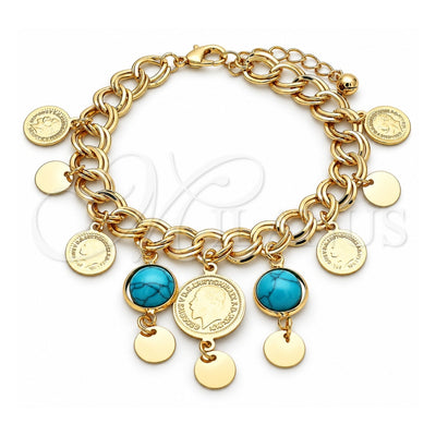 Oro Laminado Charm Bracelet, Gold Filled Style with Turquoise Opal, Polished, Golden Finish, 03.331.0119.1.08 (10 MM Thickness, 8 Inches Length)