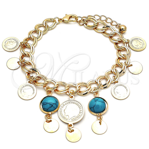 Oro Laminado Charm Bracelet, Gold Filled Style with Turquoise Opal, Polished, Golden Finish, 03.331.0119.1.08 (10 MM Thickness, 8 Inches Length)