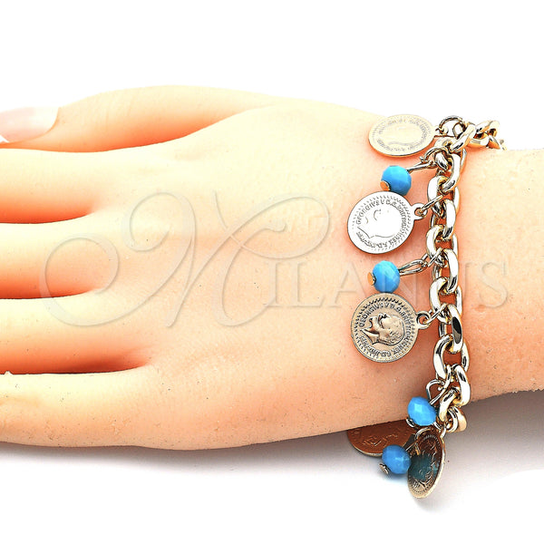 Gold Filled Bracelet — Charm Bracelet with Turquoise Crystal Polished 03. 07 — alternate product view — SKU 140776 | Oro Laminado brazalete — Charm Bracelet with Turquoise cristal pulido 03. 07 — SKU 140776