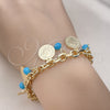 Oro Laminado Charm Bracelet, Gold Filled Style with Turquoise Crystal, Polished, Golden Finish, 03.331.0120.08 (07 MM Thickness, 8 Inches Length)