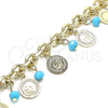 Oro Laminado Charm Bracelet, Gold Filled Style with Turquoise Crystal, Polished, Golden Finish, 03.331.0120.08 (07 MM Thickness, 8 Inches Length)