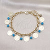 Oro Laminado Charm Bracelet, Gold Filled Style with Turquoise Crystal, Polished, Golden Finish, 03.331.0120.08 (07 MM Thickness, 8 Inches Length)