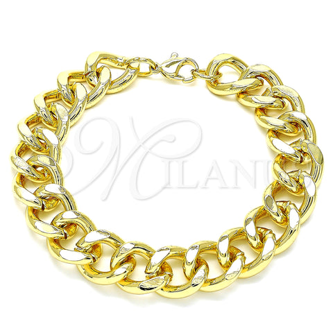 Oro Laminado Basic Bracelet, Gold Filled Style Miami Cuban Design, Polished, Golden Finish, 03.331.0121.09 (14 MM Thickness, 9 Inches Length)