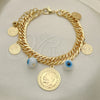 Oro Laminado Charm Bracelet, Gold Filled Style Evil Eye Design, Polished, Golden Finish, 03.331.0126.08 (09 MM Thickness, 8 Inches Length)